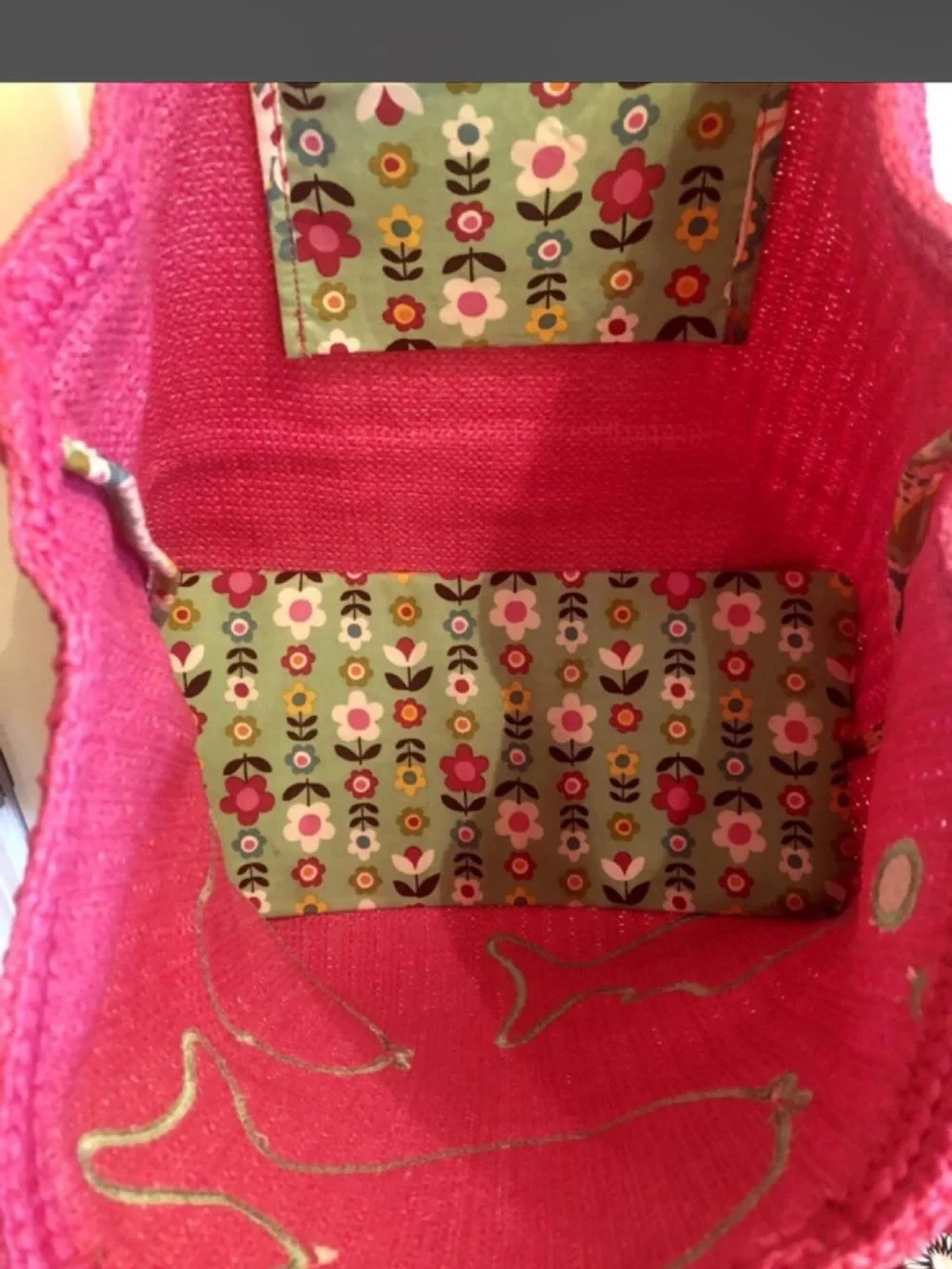 Vera Bradley Fuchsia Woven Tote with Paisley Fish Appliqués